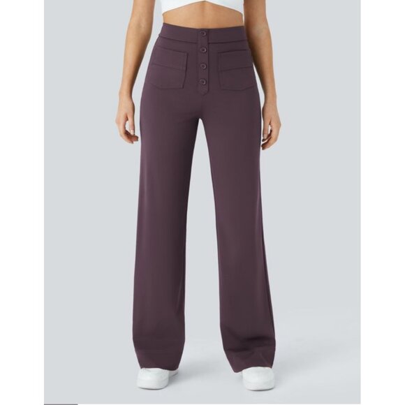 Halara High Waisted Straight Leg Pants Sz Small Womens Purple Button Front Pull - Picture 5 of 10